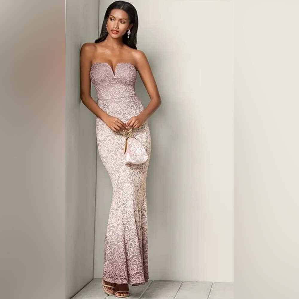 VENUS Strapless Lace Maxi Dress - Lilac and Cream